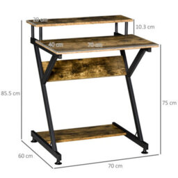 Wyld Haus Lulose 70Cm Compact Industrial Desk With Monitor Shelf, Rustic Brown Top And Black Metal Frame - thumbnail 3