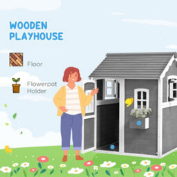 Outsunny Wooden Wendy House For Kids With Floor, For Gardens, Patios - Grey - thumbnail 4