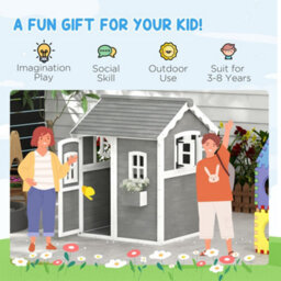 Outsunny Wooden Wendy House For Kids With Floor, For Gardens, Patios - Grey - thumbnail 6