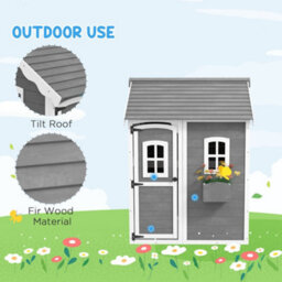 Outsunny Wooden Wendy House For Kids With Floor, For Gardens, Patios - Grey - thumbnail 5
