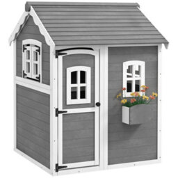 Outsunny Wooden Wendy House For Kids With Floor, For Gardens, Patios - Grey - thumbnail 2