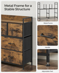 LEDREM Songmics Chest Of Drawers, Bedroom Cabinet, 7 Fabric With Handles, Metal Frame, Rustic Brown And Ink Black Lts 137 B 01 - thumbnail 8