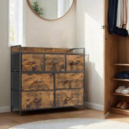 Songmics Chest Of Drawers, Bedroom Cabinet, 7 Fabric With Handles, Metal Frame, Rustic Brown And Ink Black Lts 137 B 01