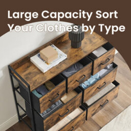 LEDREM Songmics Chest Of Drawers, Bedroom Cabinet, 7 Fabric With Handles, Metal Frame, Rustic Brown And Ink Black Lts 137 B 01 - thumbnail 5