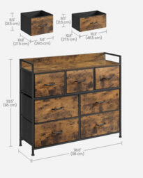 LEDREM Songmics Chest Of Drawers, Bedroom Cabinet, 7 Fabric With Handles, Metal Frame, Rustic Brown And Ink Black Lts 137 B 01 - thumbnail 7