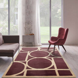 Plum Geometric Bordered ,modern Wool Rug For Bedroom & Living Room-120Cm X 170Cm - thumbnail 1