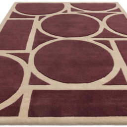 Plum Geometric Bordered ,modern Wool Rug For Bedroom & Living Room-120Cm X 170Cm - thumbnail 4