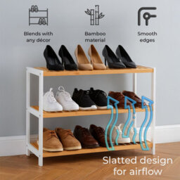 Neo 3-Tier Bamboo Shoe Rack Stand Natural Wooden Shoe Storage Shelf For Hallway Bedroom Bathroom - thumbnail 4