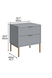 Home Treats Ridged Bedside Table Taupe Wooden 2 Drawer Side Table Gold Handles 63 X 50 X 40 Cm - thumbnail 5