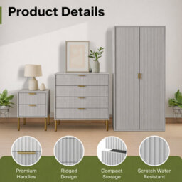 Home Treats Ridged Bedside Table Taupe Wooden 2 Drawer Side Table Gold Handles 63 X 50 X 40 Cm - thumbnail 7