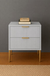 Home Treats Ridged Bedside Table Taupe Wooden 2 Drawer Side Table Gold Handles 63 X 50 X 40 Cm - thumbnail 2