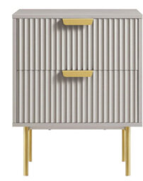 Home Treats Ridged Bedside Table Taupe Wooden 2 Drawer Side Table Gold Handles 63 X 50 X 40 Cm
