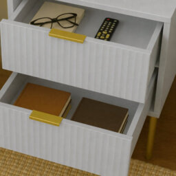 Home Treats Ridged Bedside Table Taupe Wooden 2 Drawer Side Table Gold Handles 63 X 50 X 40 Cm - thumbnail 4