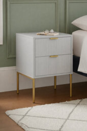 Home Treats Ridged Bedside Table Taupe Wooden 2 Drawer Side Table Gold Handles 63 X 50 X 40 Cm - thumbnail 3