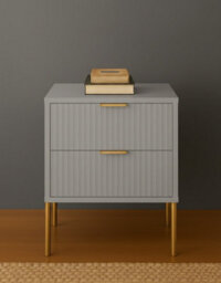 Home Treats Ridged Bedside Table Taupe Wooden 2 Drawer Side Table Gold Handles 63 X 50 X 40 Cm - thumbnail 8