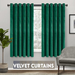 Ameha Velvet Crushed Curtains Emerald Green Blackout Thermal Insulated Ring Top Ready Made Window Curtain Pair 66'' X 54''