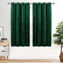 Ameha Velvet Crushed Curtains Emerald Green Blackout Thermal Insulated Ring Top Ready Made Window Curtain Pair 66'' X 54'' - thumbnail 8