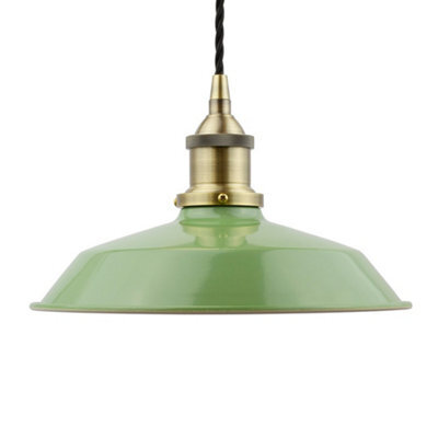 Mint Green Small Trinity Metal Painted Dome Pendant Light With Antique Brass Lamp Holder And Black Twisted Cable - Se Home - image 1