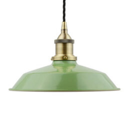Mint Green Small Trinity Metal Painted Dome Pendant Light With Antique Brass Lamp Holder And Black Twisted Cable - Se Home - thumbnail 1