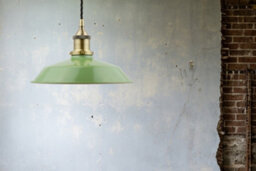 Mint Green Small Trinity Metal Painted Dome Pendant Light With Antique Brass Lamp Holder And Black Twisted Cable - Se Home - thumbnail 3