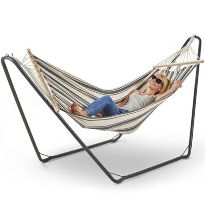 Vonhaus Hammock With Stand, Freestanding 1 Person Hammock With Adjustable Frame, Travel Bag For Garden, Beach, Camping & Outdoors - image 1