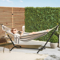 Vonhaus Hammock With Stand, Freestanding 1 Person Hammock With Adjustable Frame, Travel Bag For Garden, Beach, Camping & Outdoors - thumbnail 2