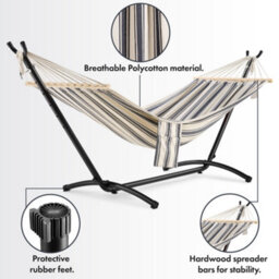 Vonhaus Hammock With Stand, Freestanding 1 Person Hammock With Adjustable Frame, Travel Bag For Garden, Beach, Camping & Outdoors - thumbnail 8