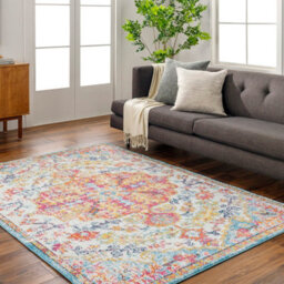 Livabliss Harput-Vintage Blue Orange Yellow Grey Traditional Boho Living Dining Bedroom Rug 160 X 220 Cm Easy Care, Non Shedding - thumbnail 2