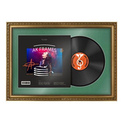 "AK Frames 25X17"" Gold Ornate Vinyl Record Frame With Emerald Mount For 12 Inch Lp Cover & Disc - Overlapped Design" - image 1
