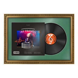 "AK Frames 25X17"" Gold Ornate Vinyl Record Frame With Emerald Mount For 12 Inch Lp Cover & Disc - Overlapped Design"