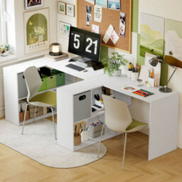 Homcom L Shaped Computer Desk, 110 X 100Cm Reversible Corner Desk, White - thumbnail 9