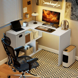 Homcom L Shaped Computer Desk, 110 X 100Cm Reversible Corner Desk, White - thumbnail 1