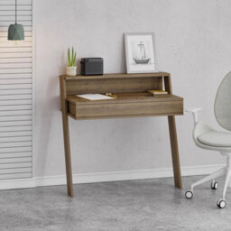 Wall Mounted Dark Oak Office Desk Modern 1 Drawer Work Table - thumbnail 3