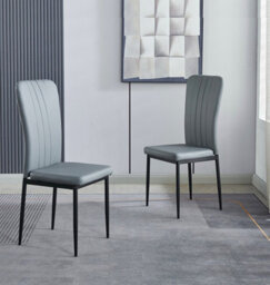 Hallowood Furniture Cullompton Dining Chair With Light Grey Faux Leather And Black Legs X 2 - thumbnail 1