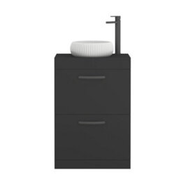 Royal Bathrooms Turin 500mm Freestanding Bathroom Vanity Unit With Sink 2 Drawer Matt Black & Milan Countertop Basin - thumbnail 5