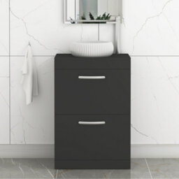 Royal Bathrooms Turin 500mm Freestanding Bathroom Vanity Unit With Sink 2 Drawer Matt Black & Milan Countertop Basin - thumbnail 1