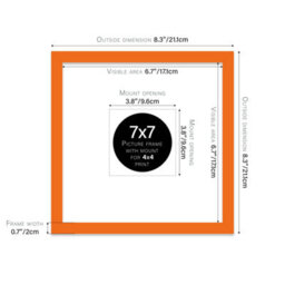 "7X7"" Orange Picture Frame - 7X7"" Square Frame With 4X4"" Mount For 7X7""/4X4"" Pictures Art Deco Style Photo Display, 1 Pack" - thumbnail 2