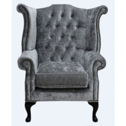 Chesterfield High Back Wing Chair Modena Silver Velvet Bespoke In Queen Anne Style - thumbnail 2
