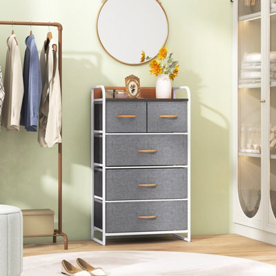 Costway Chest Of Drawer With 5 Foldable Drawers Storage Tower - image 1