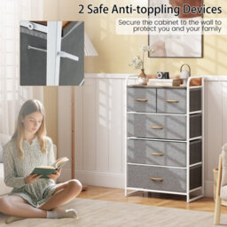 Costway Chest Of Drawer With 5 Foldable Drawers Storage Tower - thumbnail 9