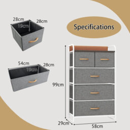 Costway Chest Of Drawer With 5 Foldable Drawers Storage Tower - thumbnail 3
