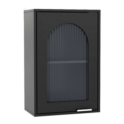 Bathroom Wall Cabinet Adjustable Shelf Tempered Glass Door Black - image 1
