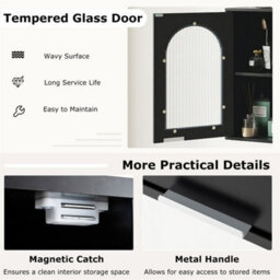 Bathroom Wall Cabinet Adjustable Shelf Tempered Glass Door Black - thumbnail 5