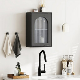 Bathroom Wall Cabinet Adjustable Shelf Tempered Glass Door Black - thumbnail 3