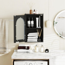 Bathroom Wall Cabinet Adjustable Shelf Tempered Glass Door Black - thumbnail 6