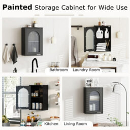 Bathroom Wall Cabinet Adjustable Shelf Tempered Glass Door Black - thumbnail 4