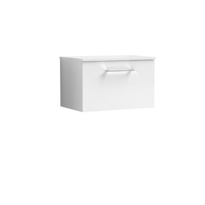 Balterley Bramshall 600mm Wall Hung 1 Drawer Vanity Unit With Worktop Modern Compact Bathroom Storage - Gloss White - image 1