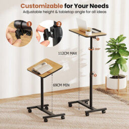 Costway Tilting Overbed Laptop Table Mobile Standing Desk W/ Lockable Wheels-Brown - thumbnail 7