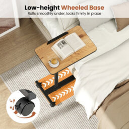 Costway Tilting Overbed Laptop Table Mobile Standing Desk W/ Lockable Wheels-Brown - thumbnail 8