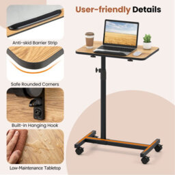 Costway Tilting Overbed Laptop Table Mobile Standing Desk W/ Lockable Wheels-Brown - thumbnail 9